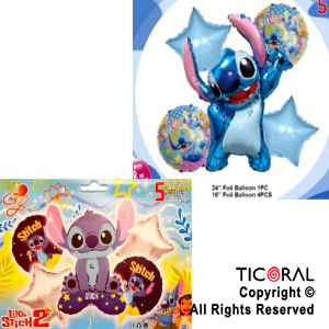 SET DE GLOBOS METALIZADO STITCH 5 UNIDADES X 1